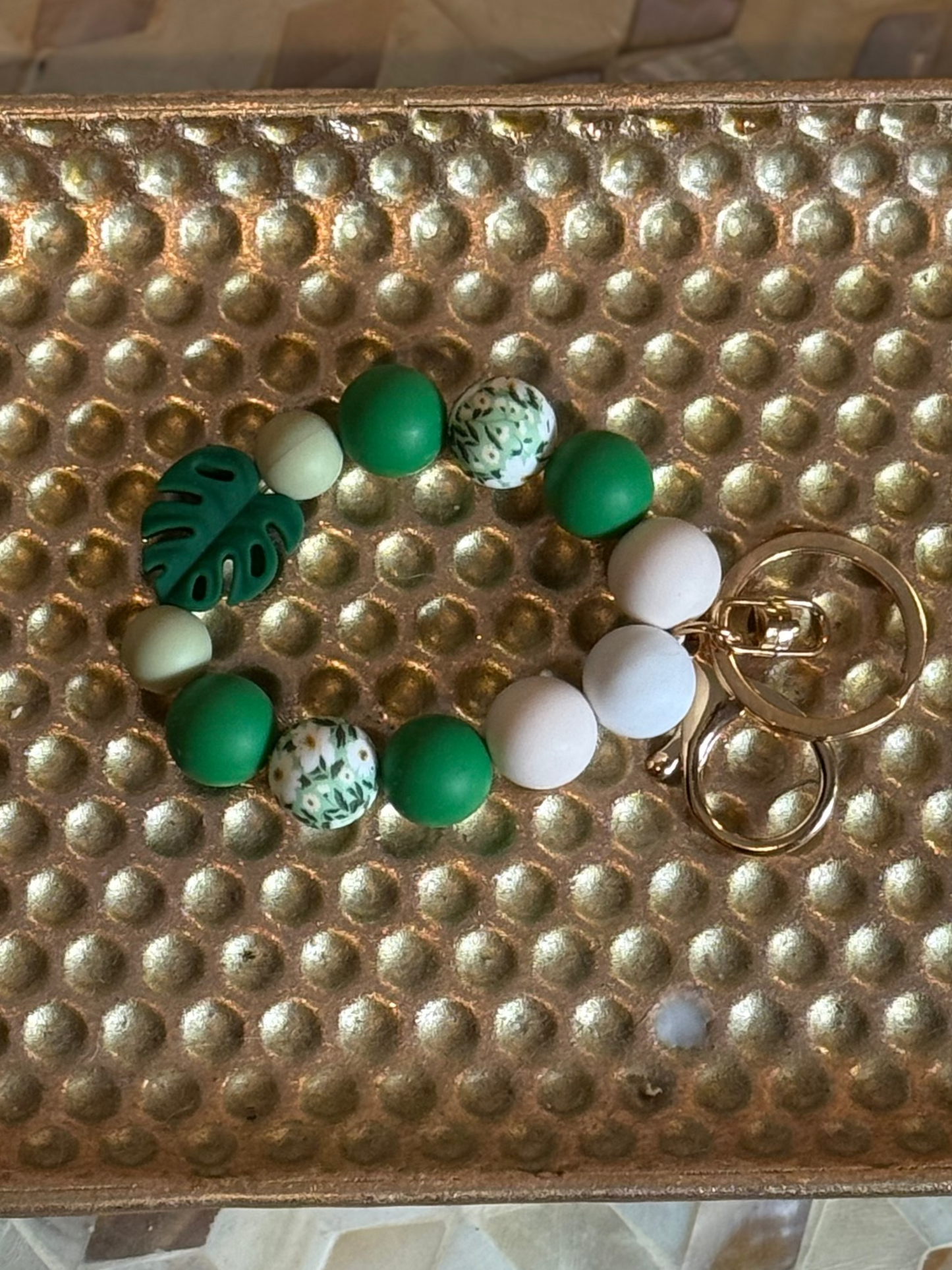 Green & Tan Leaf Key Chain