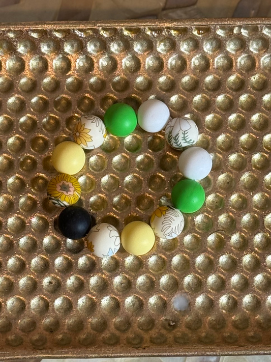Green & Yellow Floral Silicone Bead Bracelet